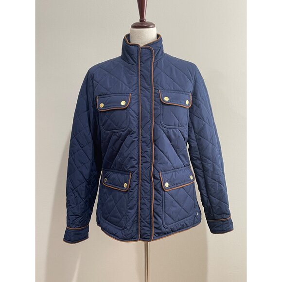 Crown & Ivy Quilted Coat Womens M Navy Full Zip Faux Suede Detail Barn Jacket NW - Picture 1 of 7